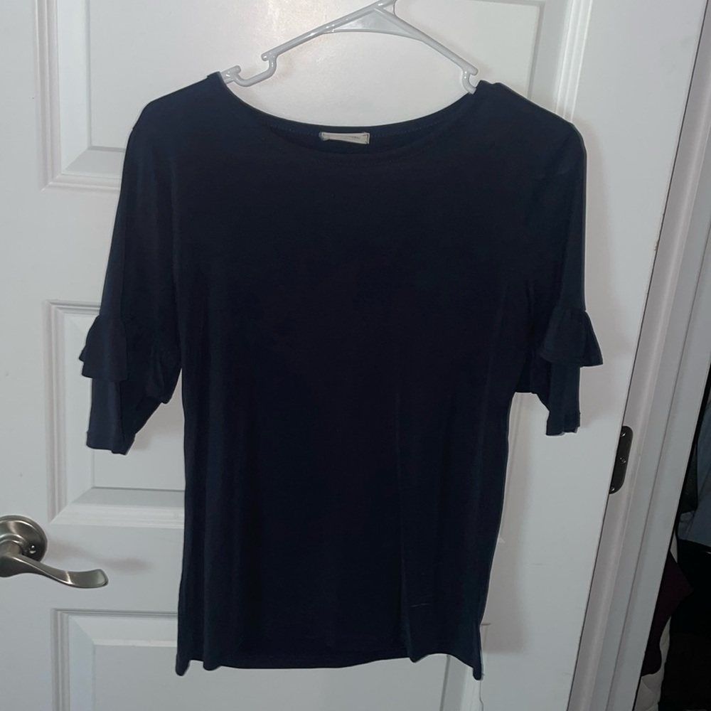 Blue shirt with ruffle sleeves